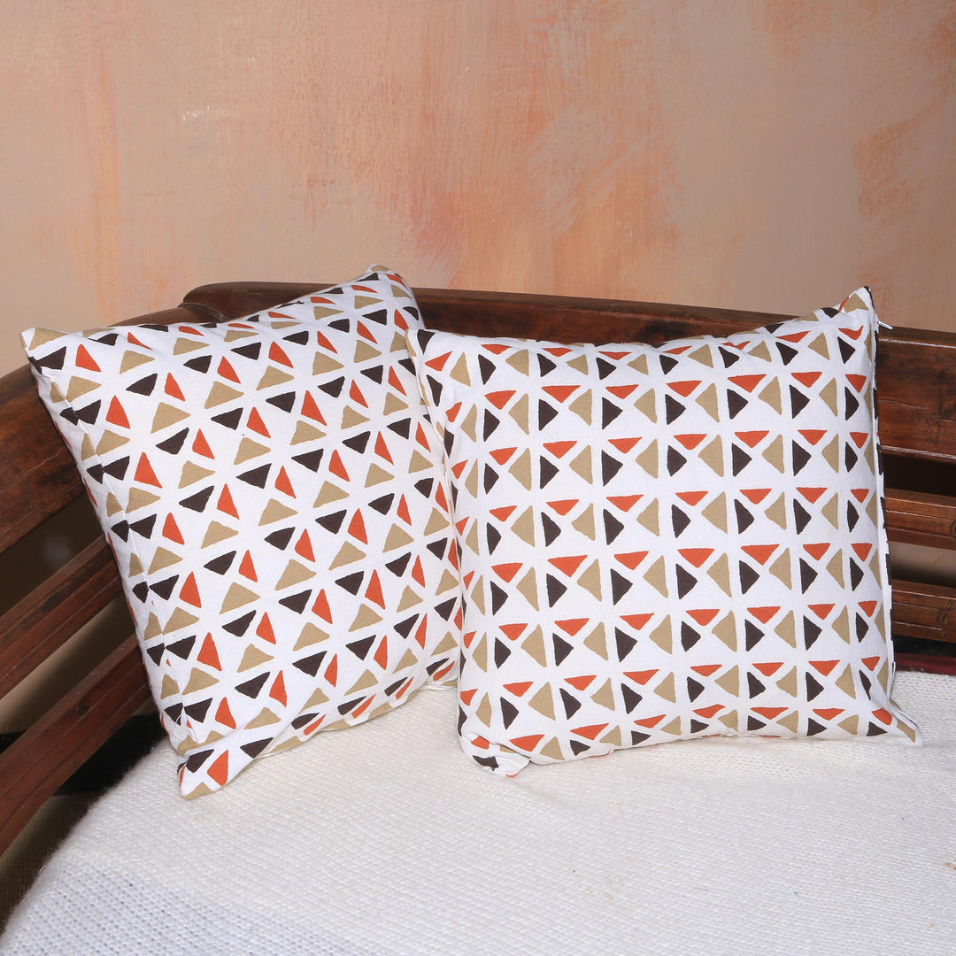 Pair of Contemporary Geometric Motif Cotton Cushion Covers - Cozy Afternoon