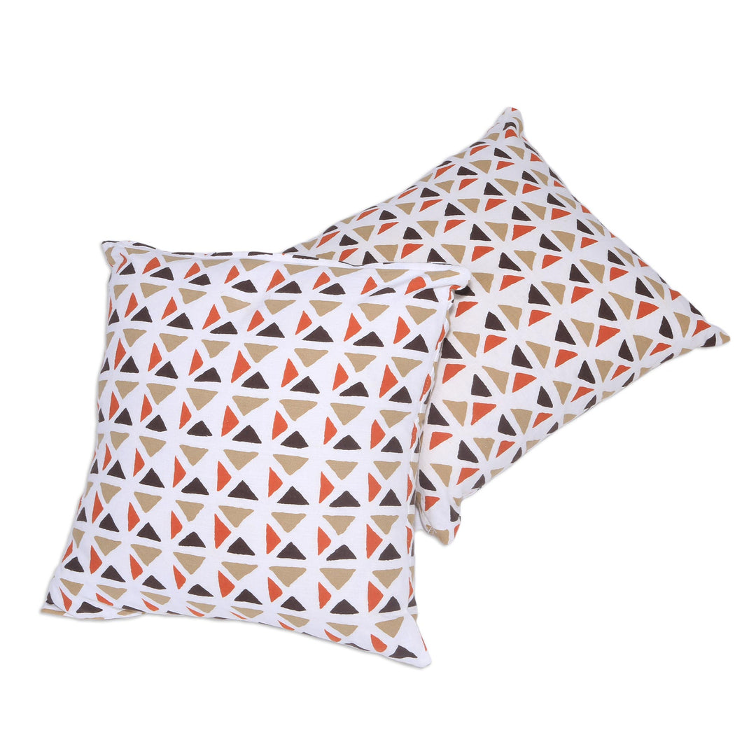 Pair of Contemporary Geometric Motif Cotton Cushion Covers - Cozy Afternoon