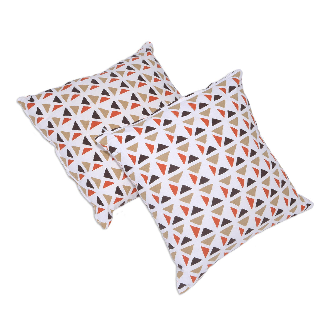 Pair of Contemporary Geometric Motif Cotton Cushion Covers - Cozy Afternoon