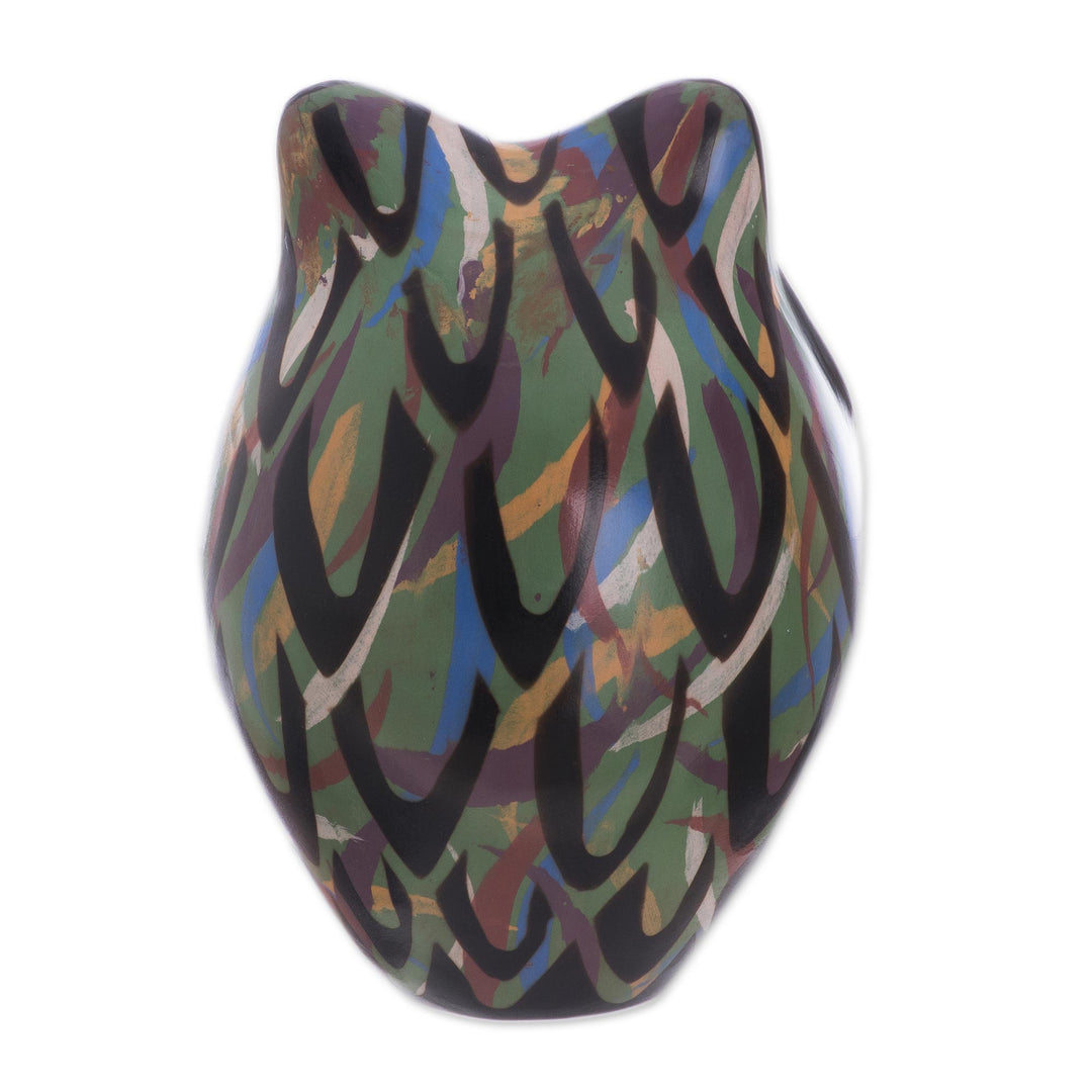 Chulucanas Ceramic Owl Figurine in Green from Peru - Green Chulucanas Sentinel