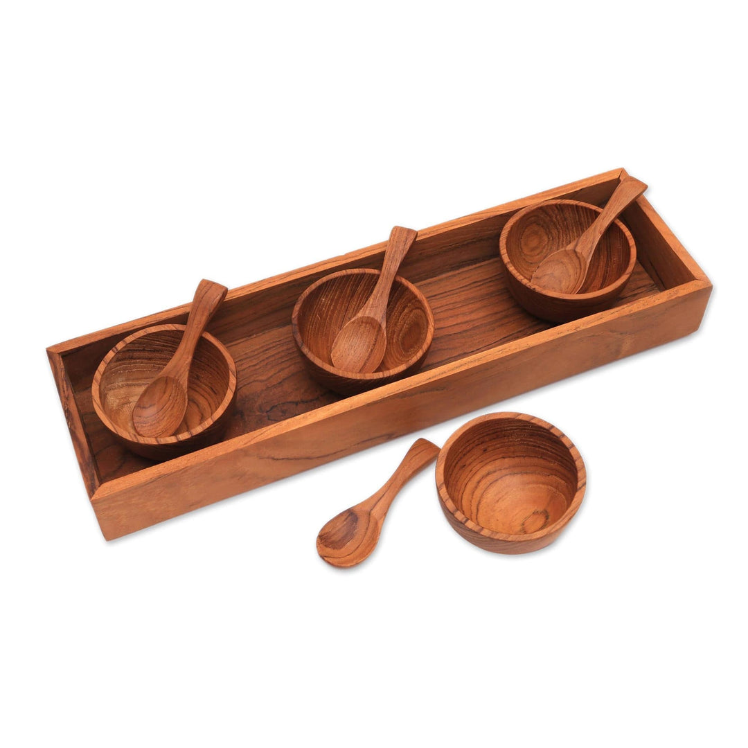 Hand-Carved Wood Condiment Set from Bali (9 Piece) - Date Night