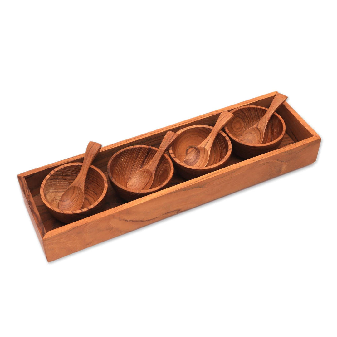 Hand-Carved Wood Condiment Set from Bali (9 Piece) - Date Night