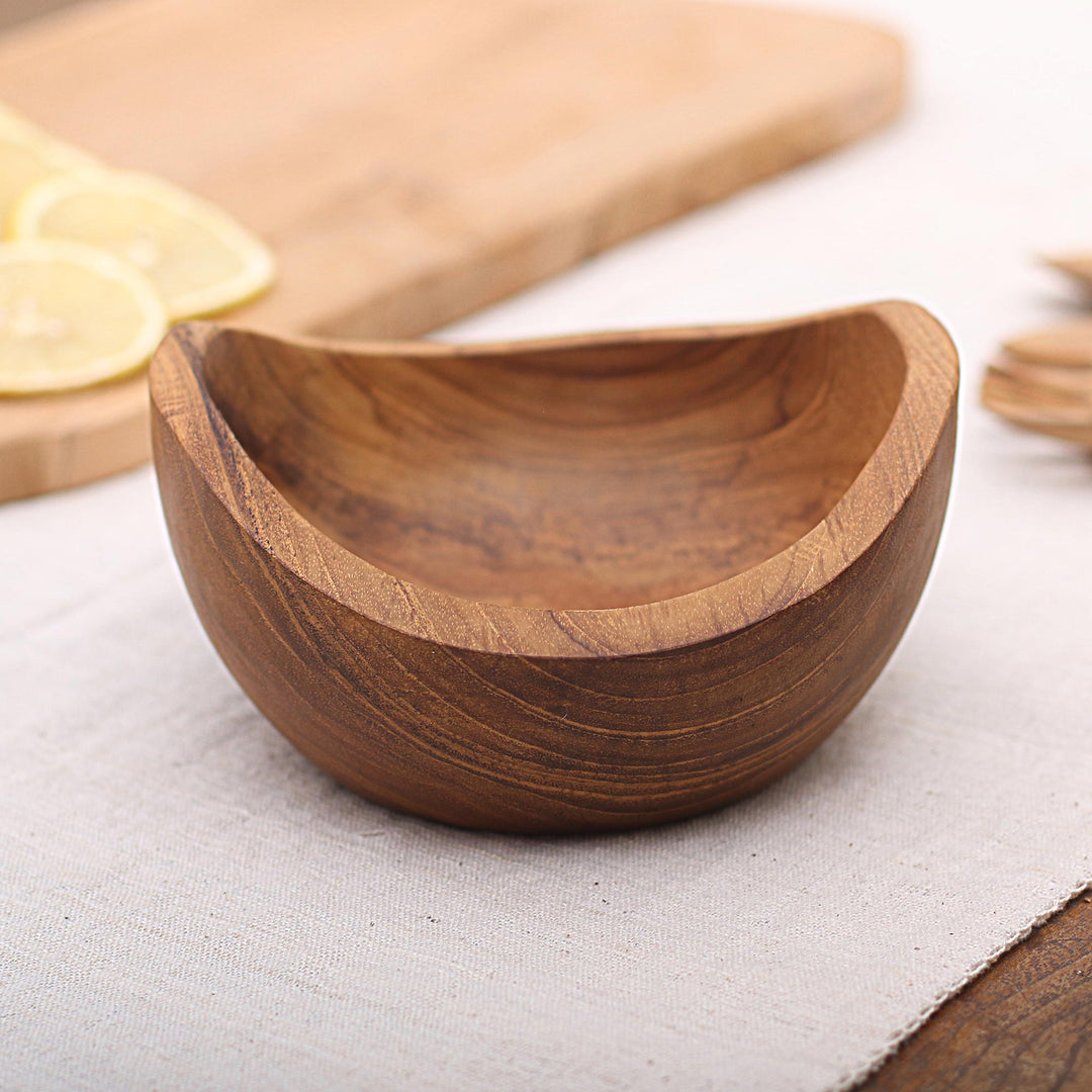 Handmade Teak Wood Snack Bowl from Bali - Brown Shell
