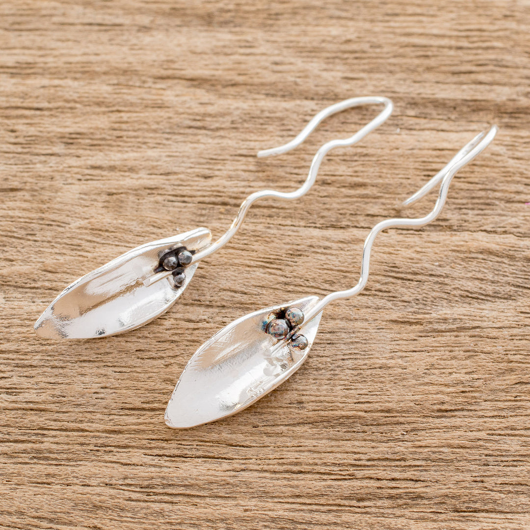 Leaf-Shaped Sterling Silver Drop Earrings from Costa Rica - Windy Leaves