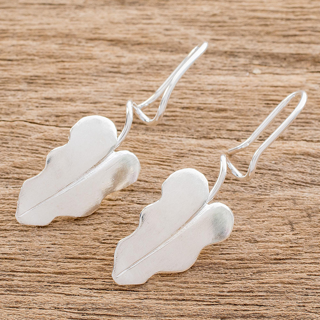 Sterling Silver Leaf Drop Earrings from Costa Rica - Twisting Leaves