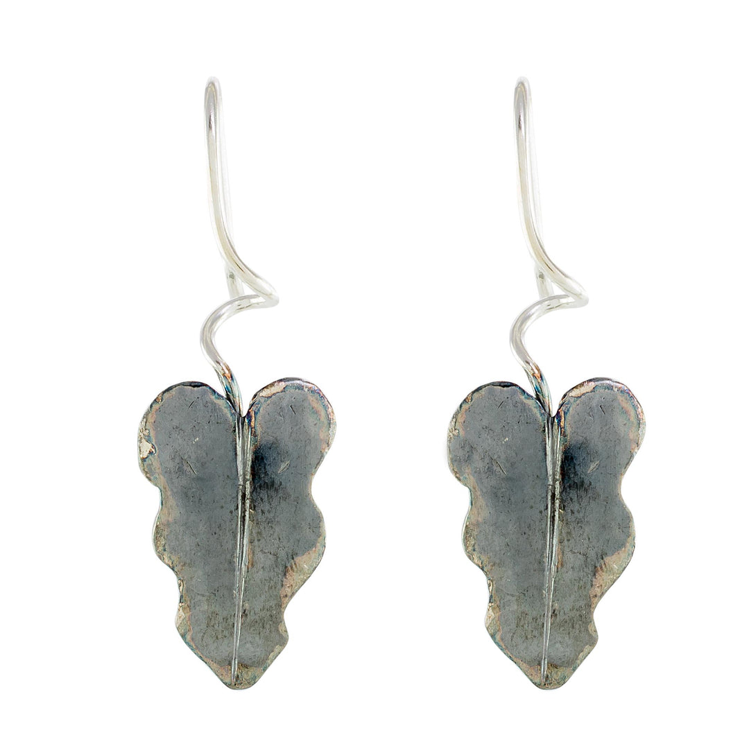 Oxidized Sterling Silver Leaf Earrings from Costa Rica - Dark Twisting Leaves