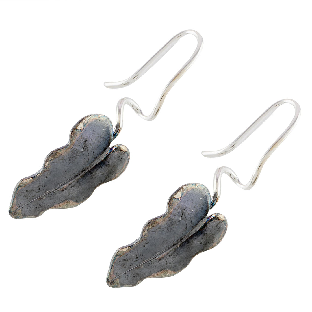 Oxidized Sterling Silver Leaf Earrings from Costa Rica - Dark Twisting Leaves
