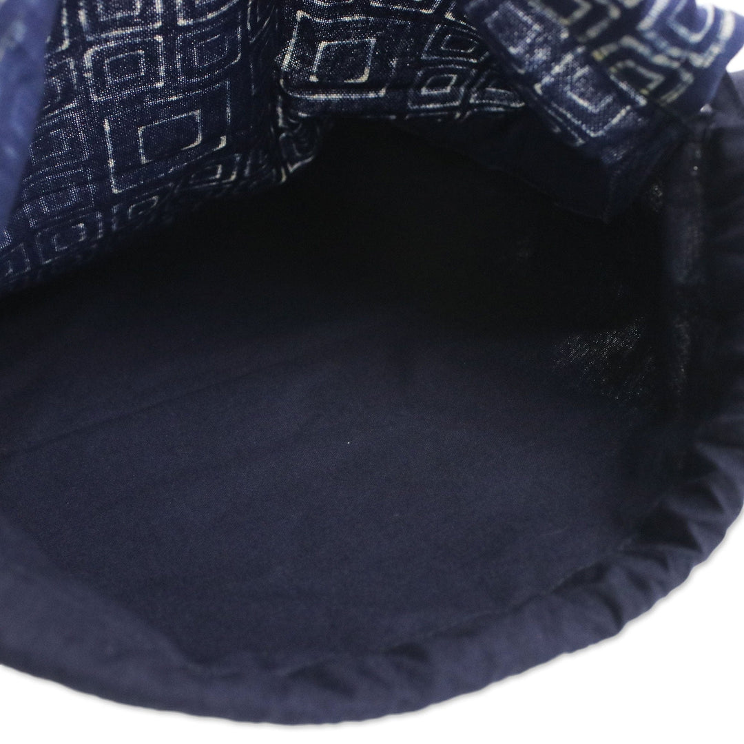 Indigo Blue Batik Cotton Square Motif Drawstring Backpack - Indigo Maze