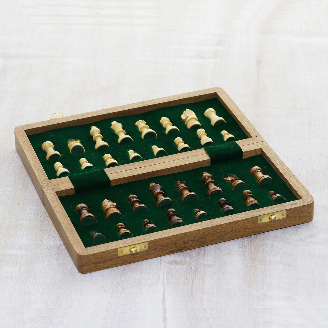Wood Travel Chess Set with Board Folding into Storage Case - Strategist