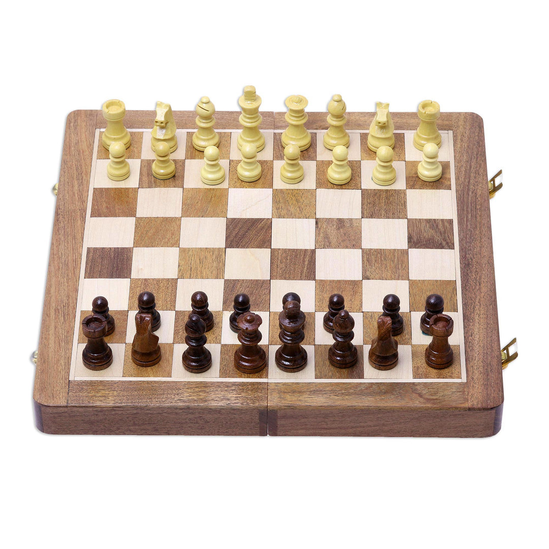 Wood Travel Chess Set with Board Folding into Storage Case - Strategist