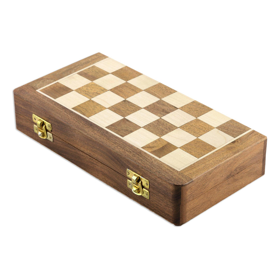 Wood Travel Chess Set with Board Folding into Storage Case - Strategist