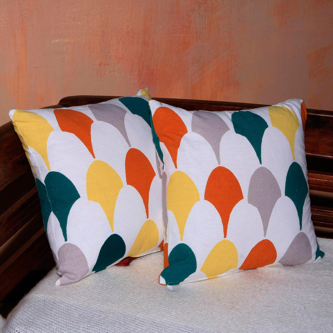 Colorful Pair of Cotton Cushion Covers from Bali - Abstract Fireworks