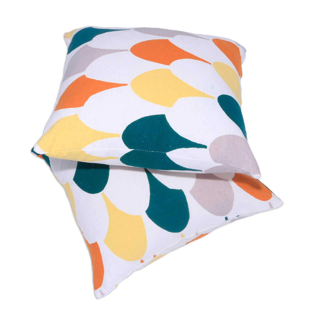 Colorful Pair of Cotton Cushion Covers from Bali - Abstract Fireworks