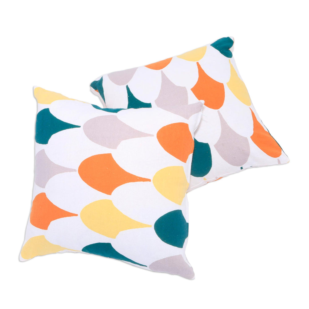Colorful Pair of Cotton Cushion Covers from Bali - Abstract Fireworks