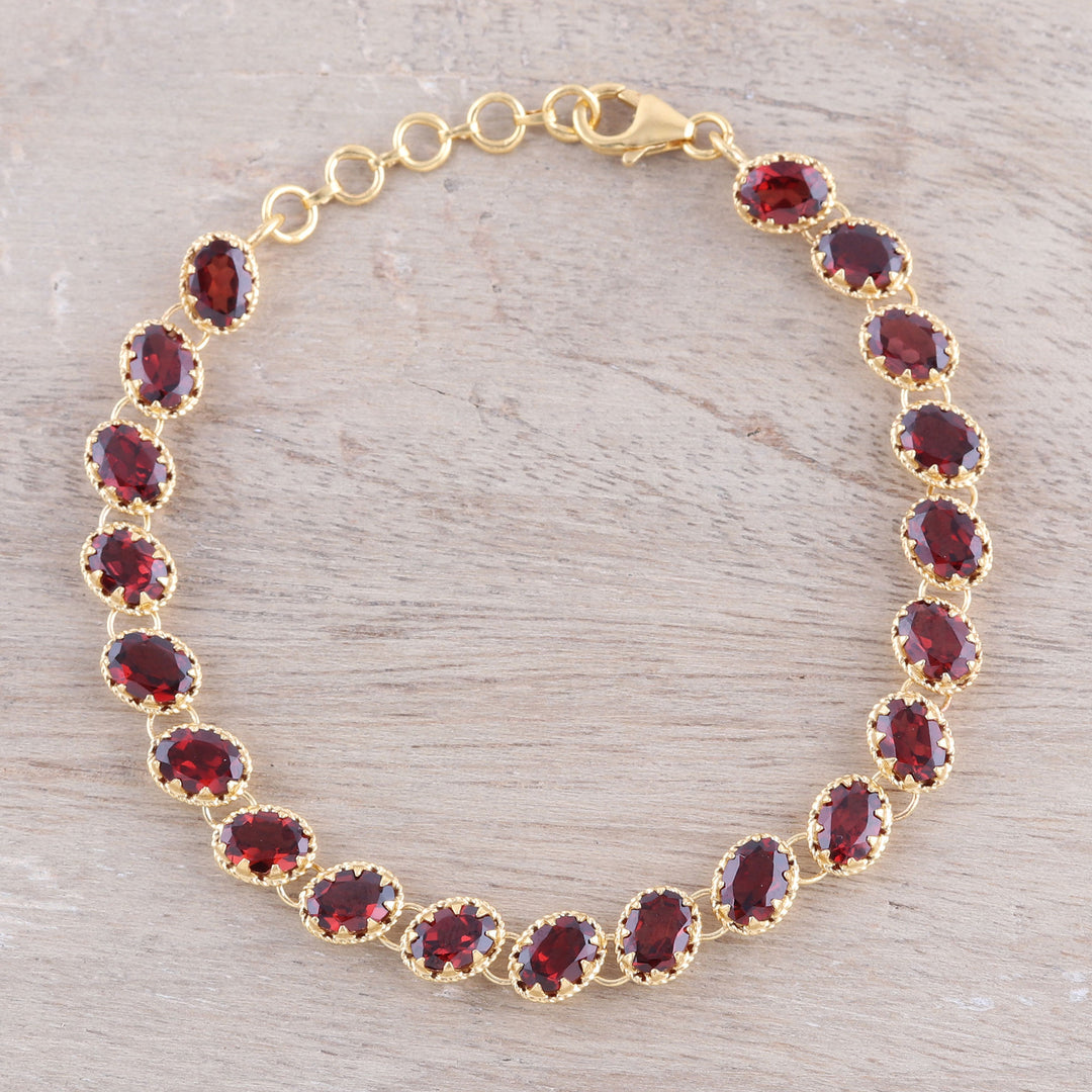 Gold Plated 20-Carat Garnet Tennis-Style Bracelet from India - Regal Garland