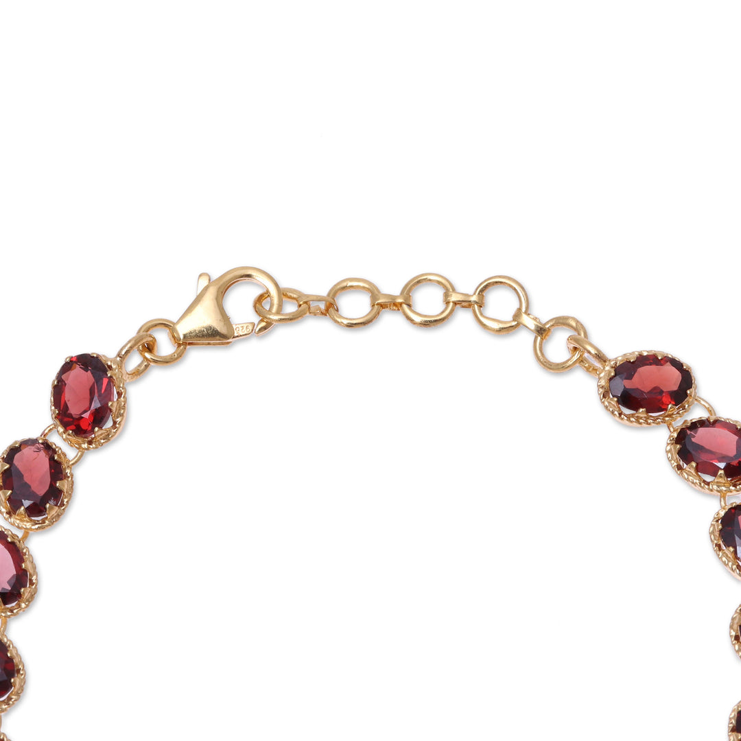 Gold Plated 20-Carat Garnet Tennis-Style Bracelet from India - Regal Garland