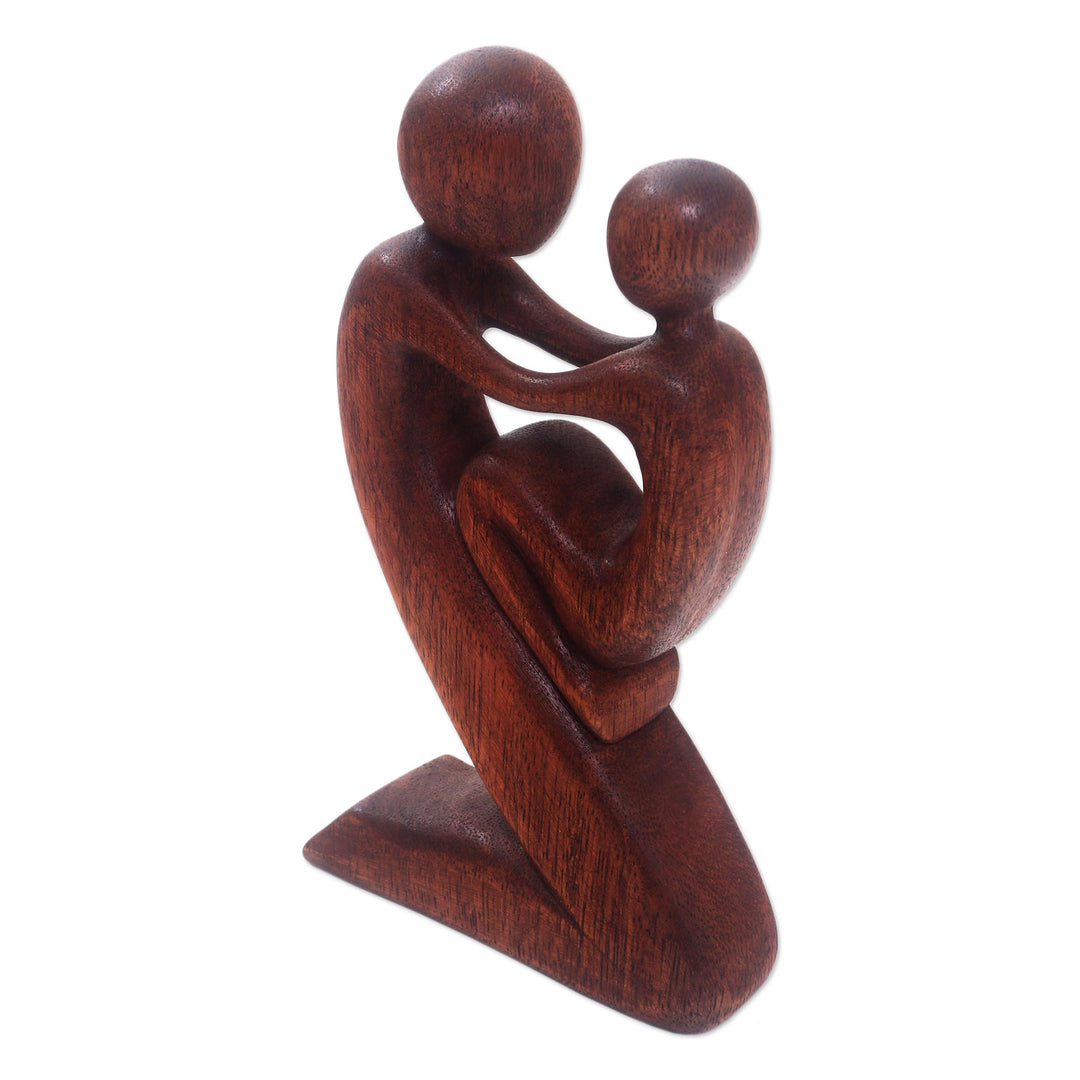 Suar Wood Father and Child Sculpture from Bali - Playful Father