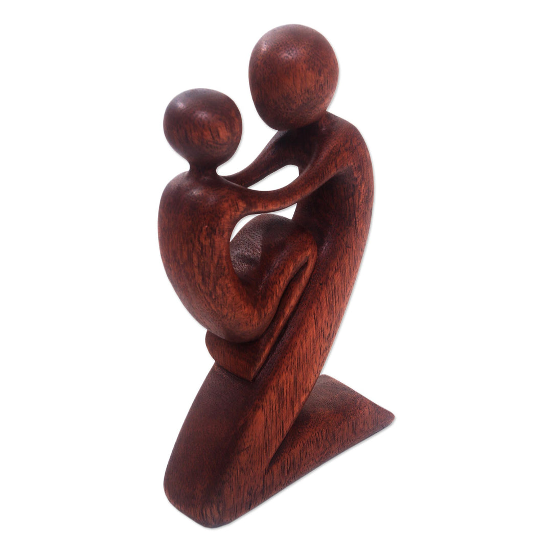 Suar Wood Father and Child Sculpture from Bali - Playful Father