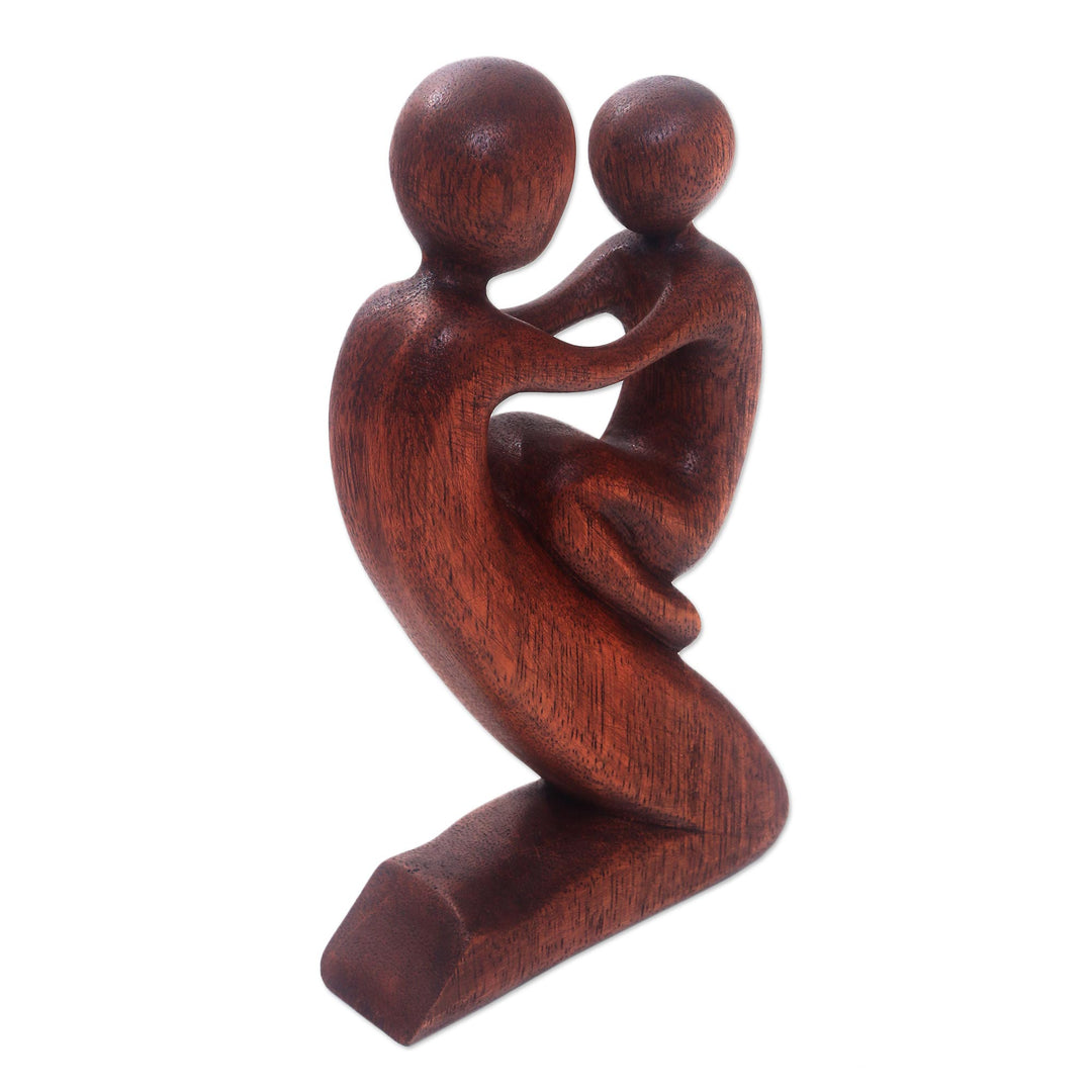 Suar Wood Father and Child Sculpture from Bali - Playful Father