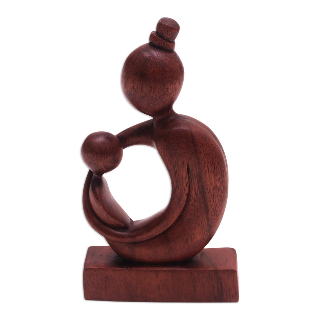 Suar Wood Mother and Child Sculpture from Bali - Mother's Arms