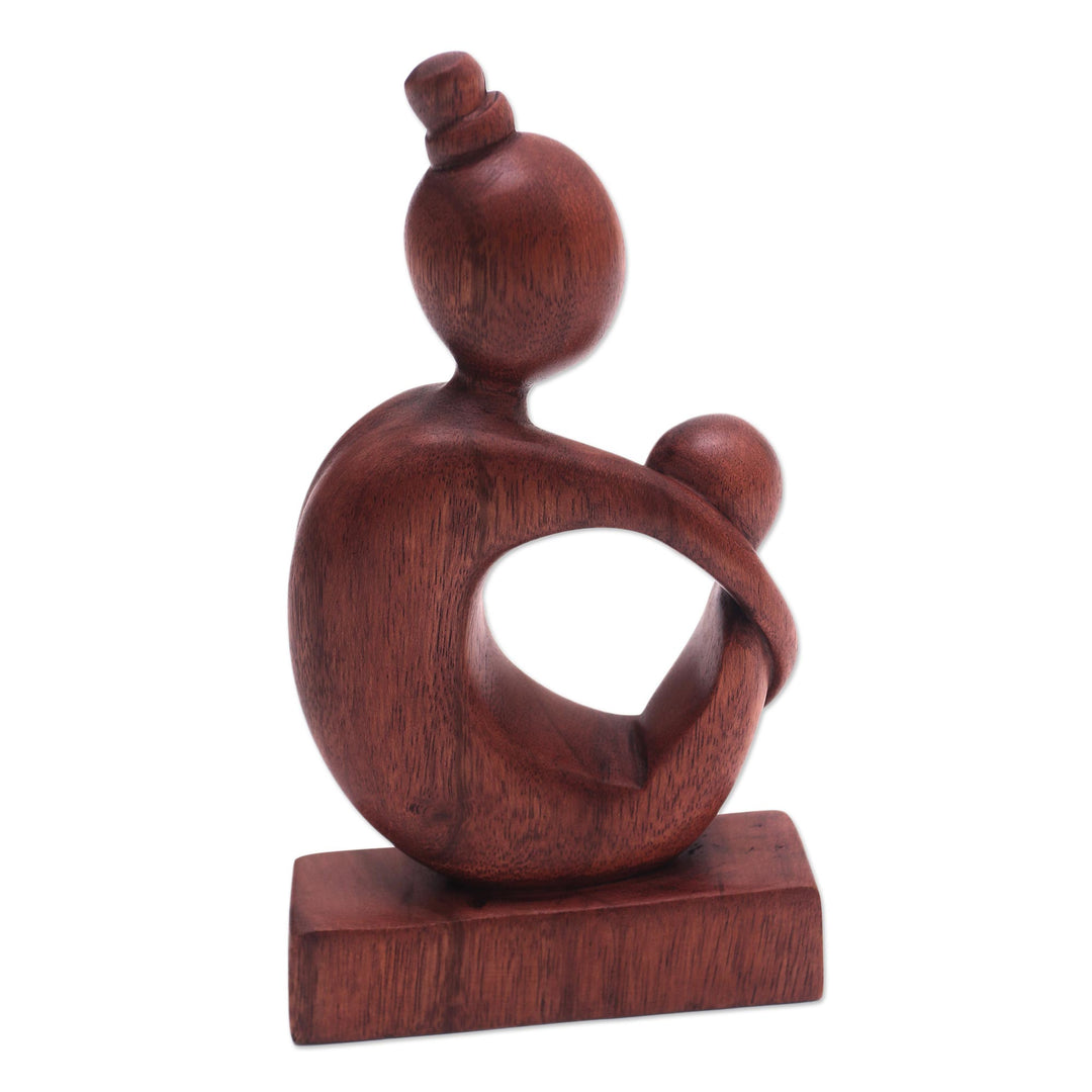 Suar Wood Mother and Child Sculpture from Bali - Mother's Arms