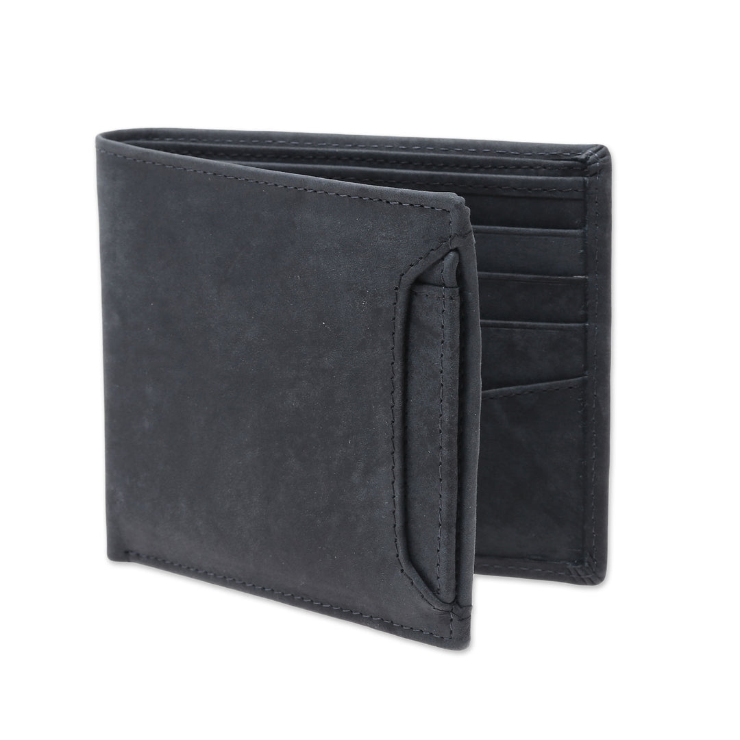Men's Black Leather Bi-Fold Wallet with Removable ID Holder - Modern Essentials in Black