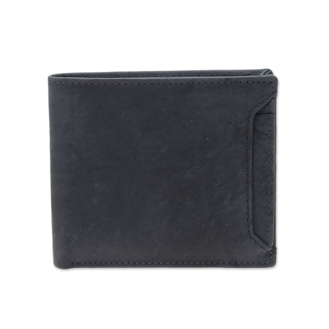 Men's Black Leather Bi-Fold Wallet with Removable ID Holder - Modern Essentials in Black