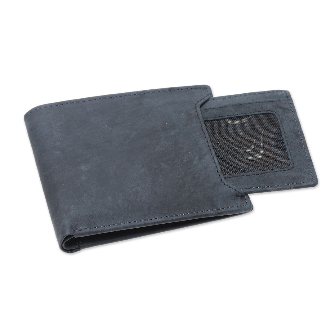 Men's Black Leather Bi-Fold Wallet with Removable ID Holder - Modern Essentials in Black