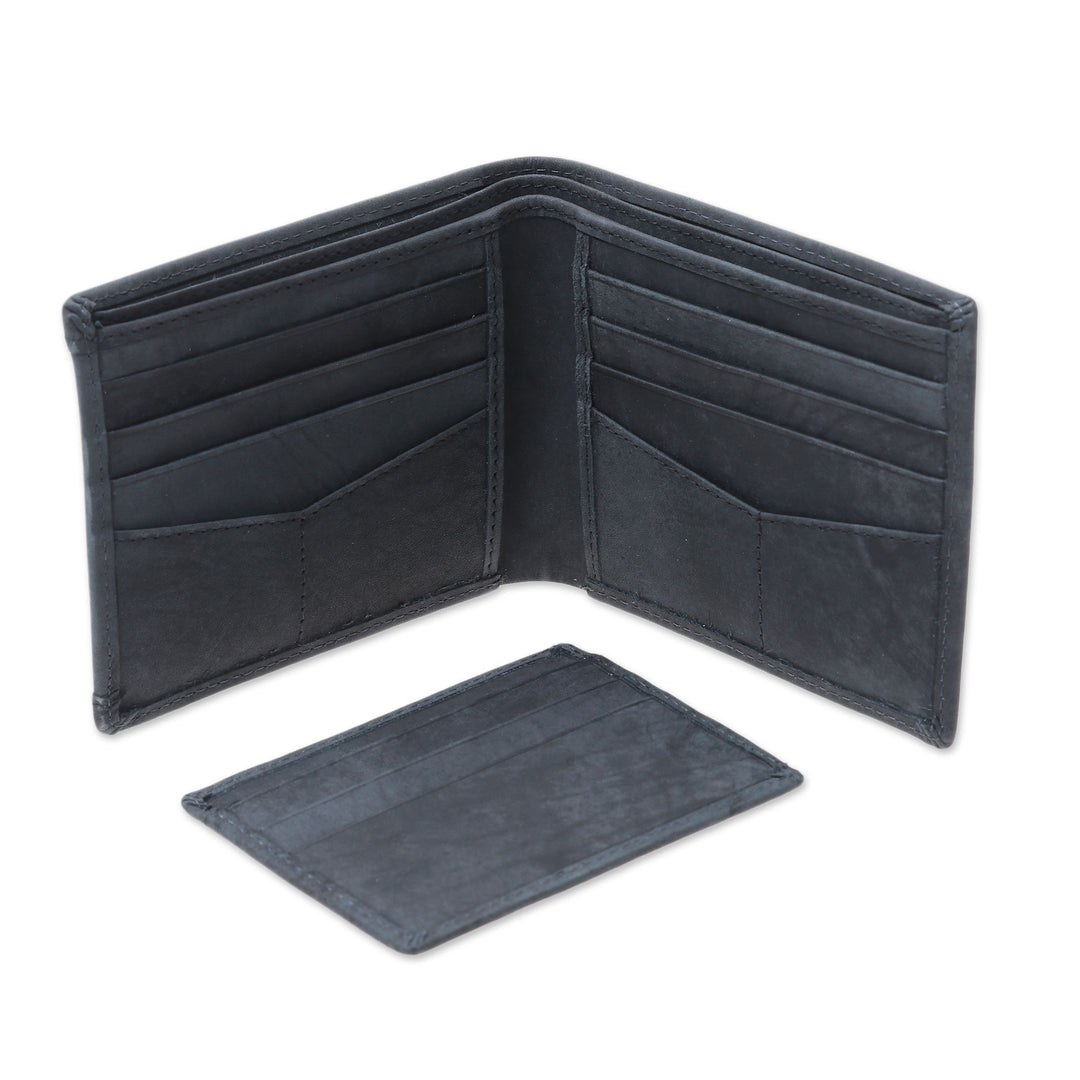 Men's Black Leather Bi-Fold Wallet with Removable ID Holder - Modern Essentials in Black