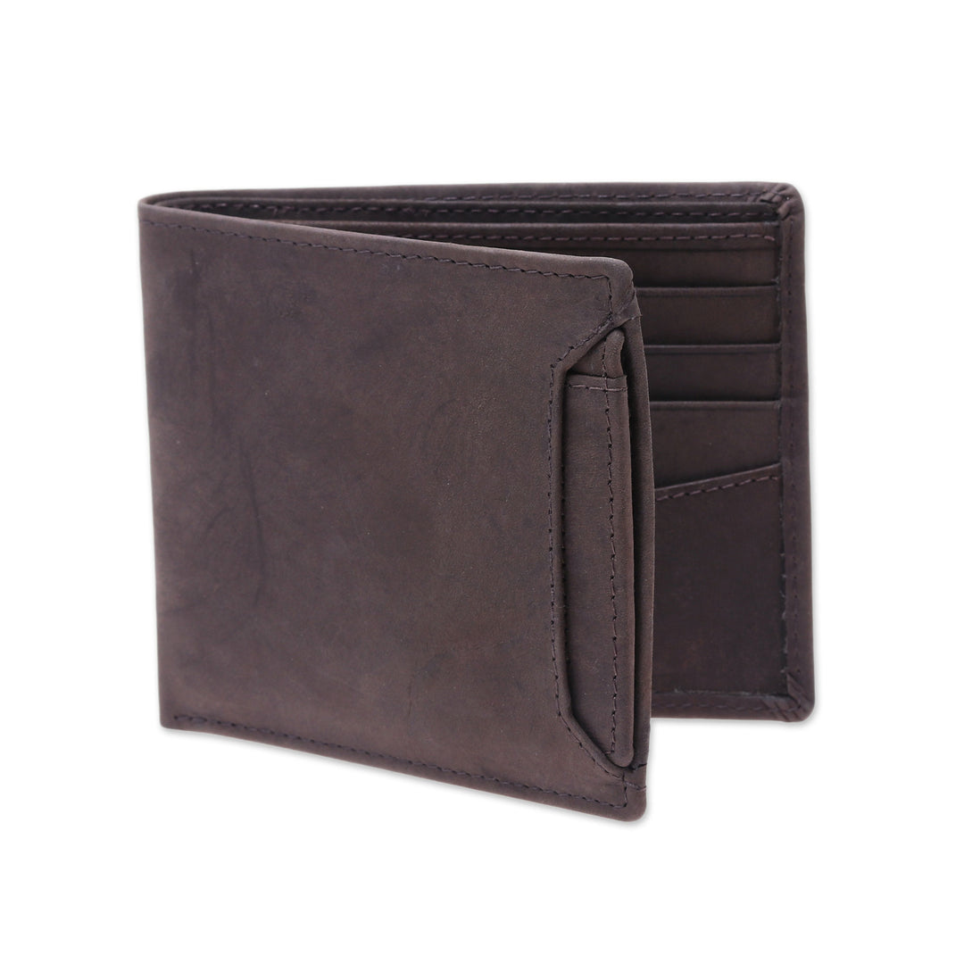 Men's Brown Leather Bi-Fold Wallet with Removable ID Holder - Modern Essentials in Brown