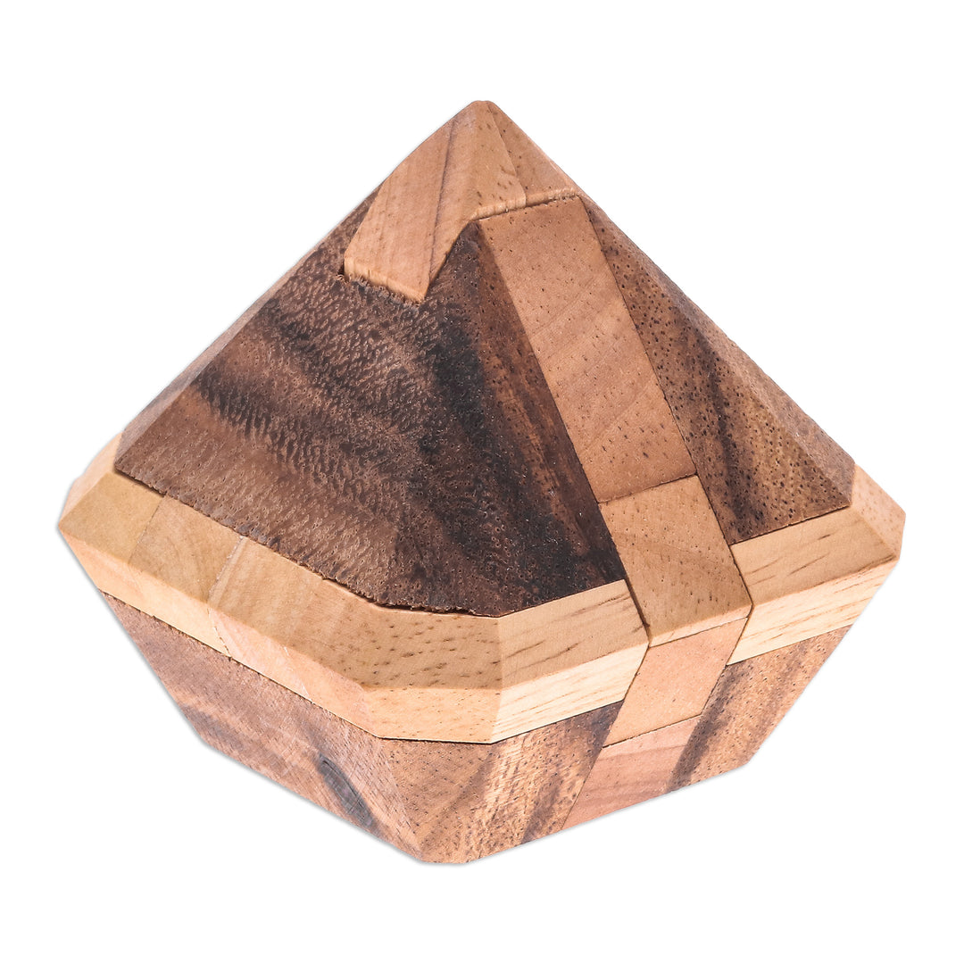 Diamond-Shaped Raintree Wood Puzzle from Thailand - Brilliant Diamond