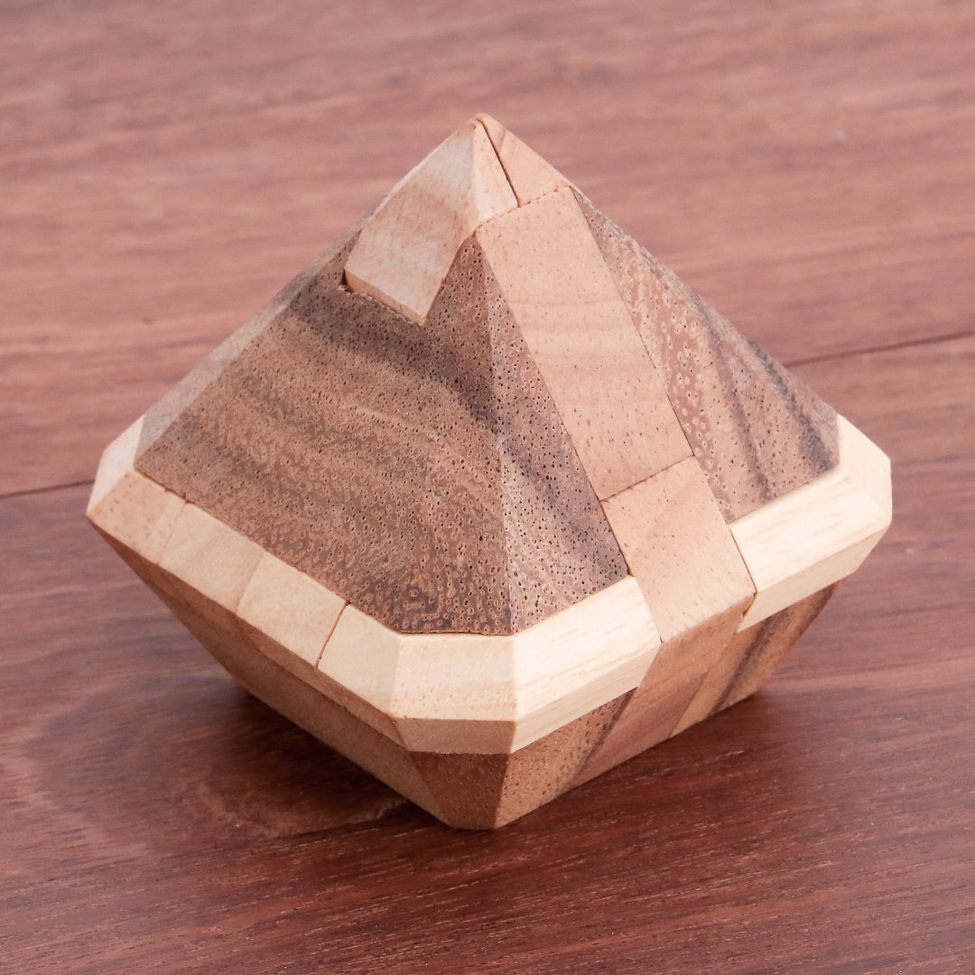 Diamond-Shaped Raintree Wood Puzzle from Thailand - Brilliant Diamond