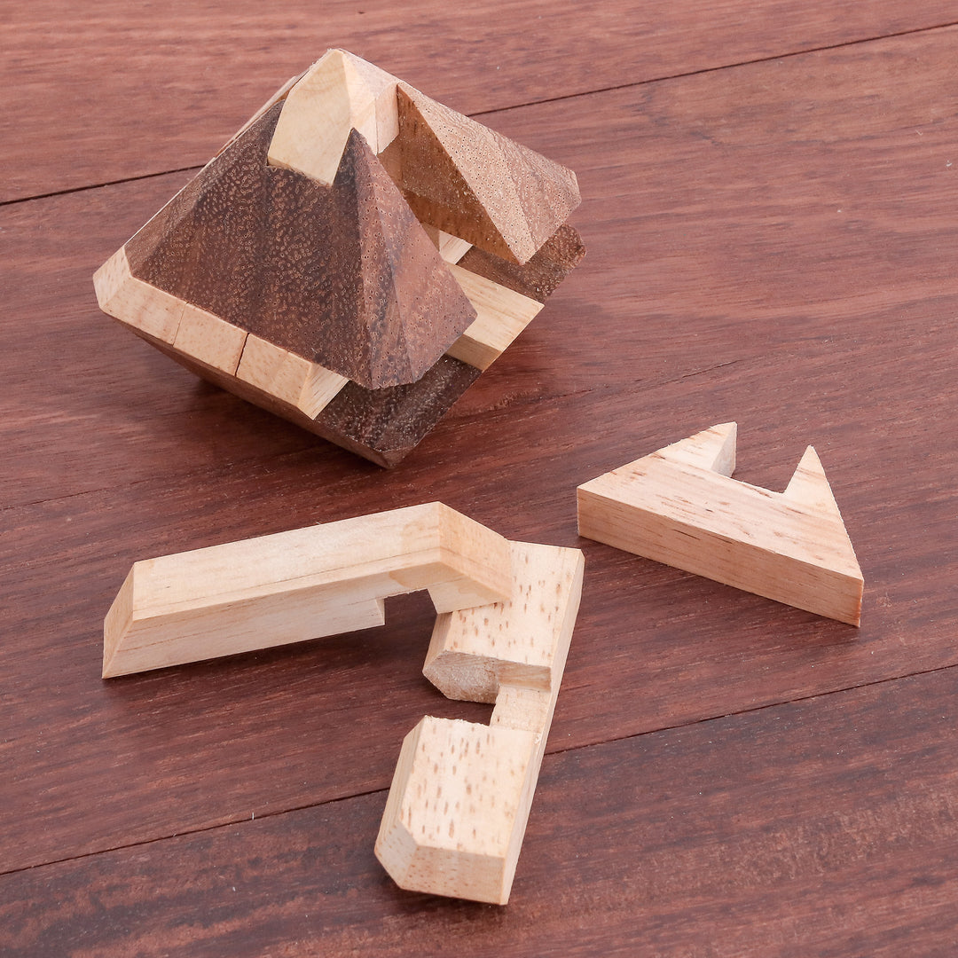 Diamond-Shaped Raintree Wood Puzzle from Thailand - Brilliant Diamond