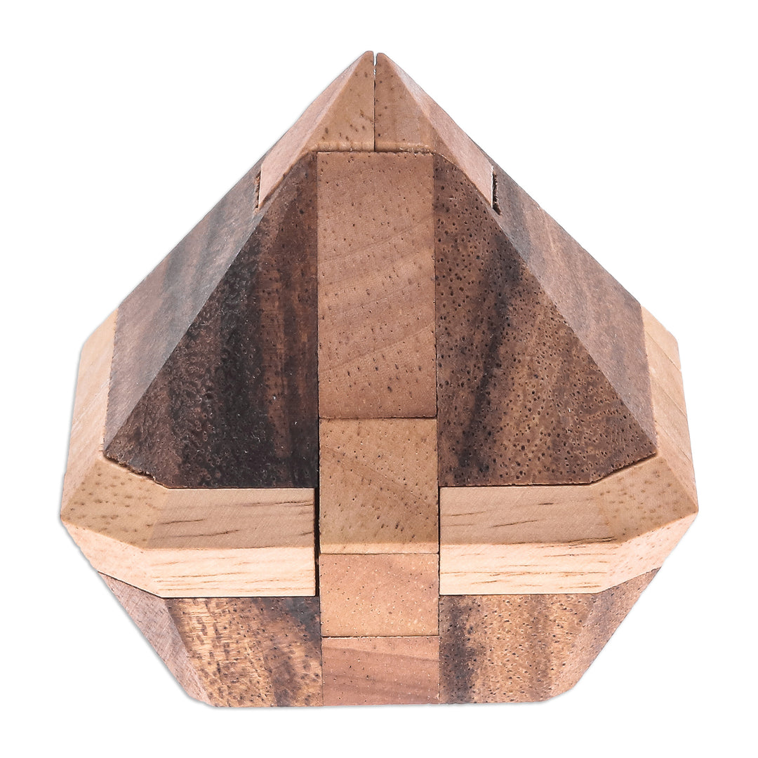 Diamond-Shaped Raintree Wood Puzzle from Thailand - Brilliant Diamond