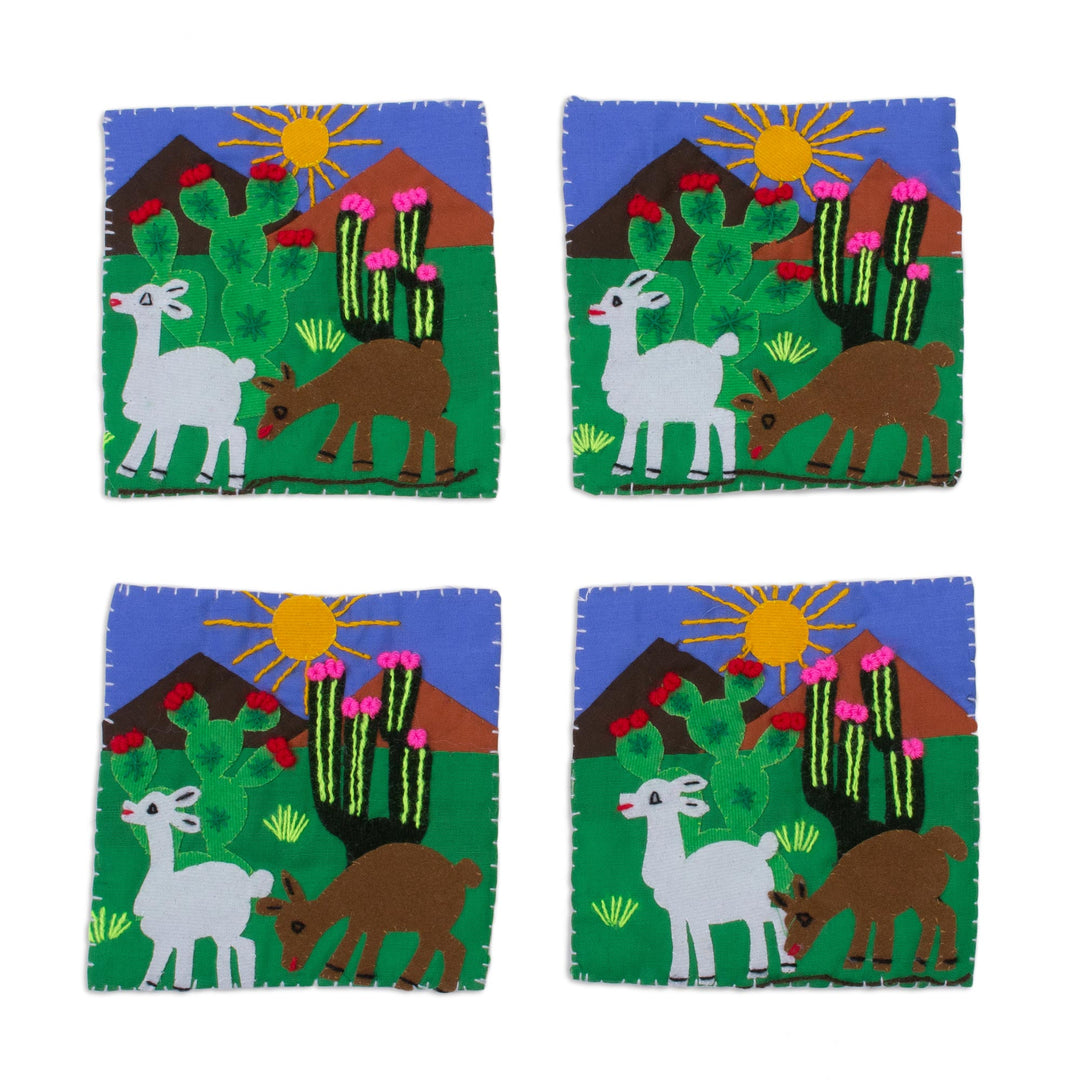Animal-Themed Cotton Blend Arpillera Coasters (Set of 4) - Andean Life
