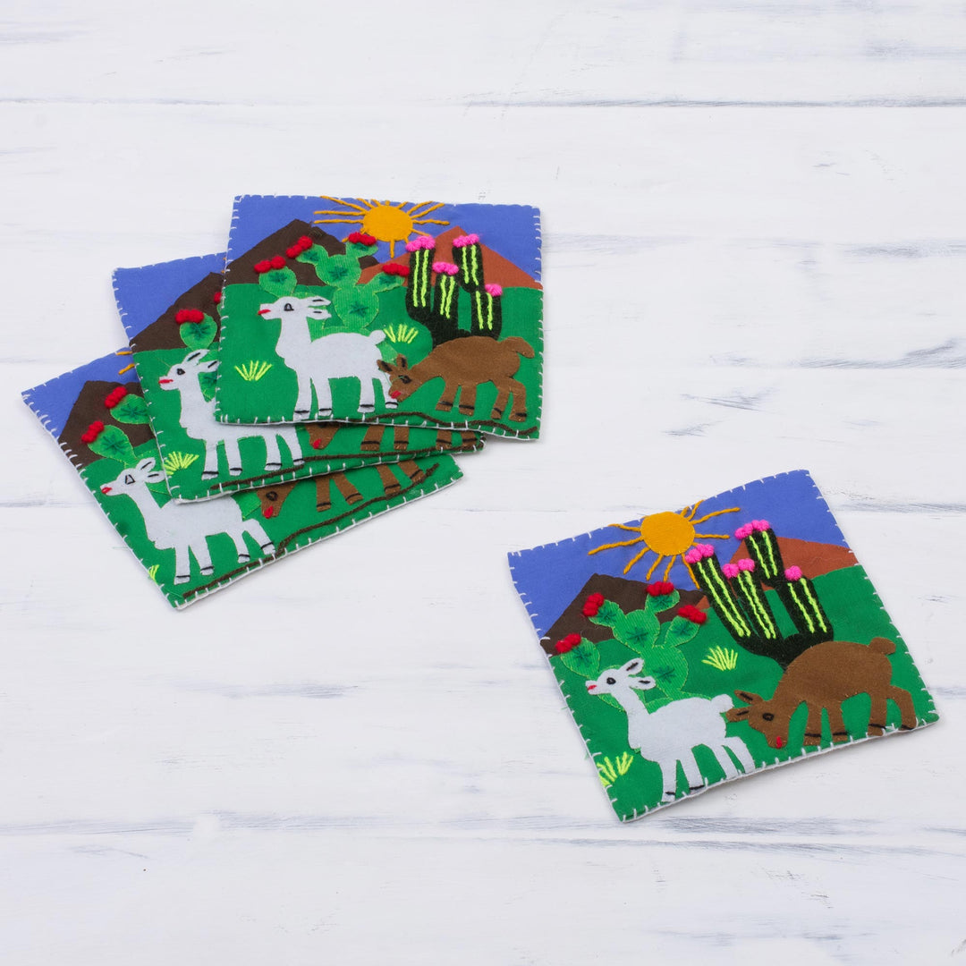 Animal-Themed Cotton Blend Arpillera Coasters (Set of 4) - Andean Life