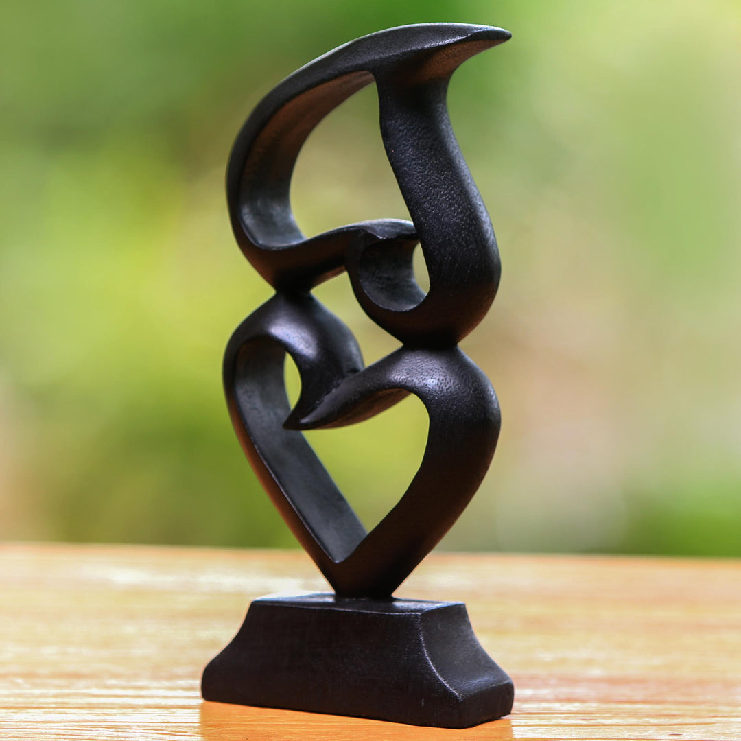 Heart Motif Suar Wood Sculpture from Bali - Stacking Hearts