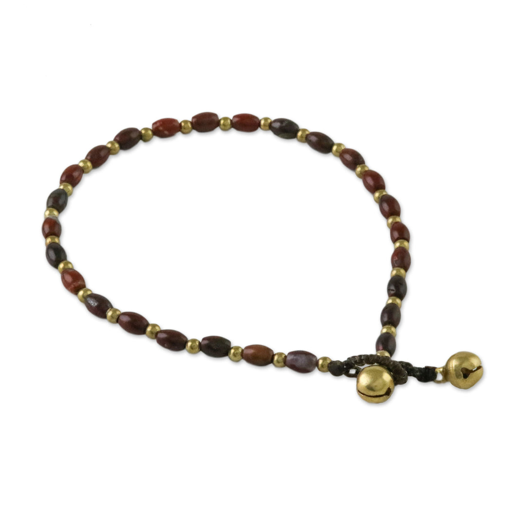 Handmade Jasper and Brass Beaded Anklet from Thailand - Boho Bliss
