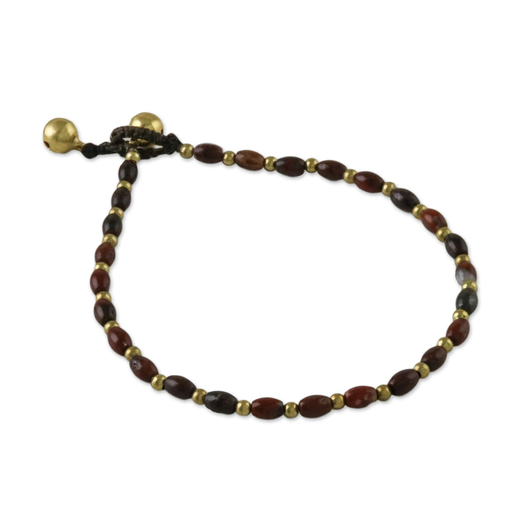 Handmade Jasper and Brass Beaded Anklet from Thailand - Boho Bliss