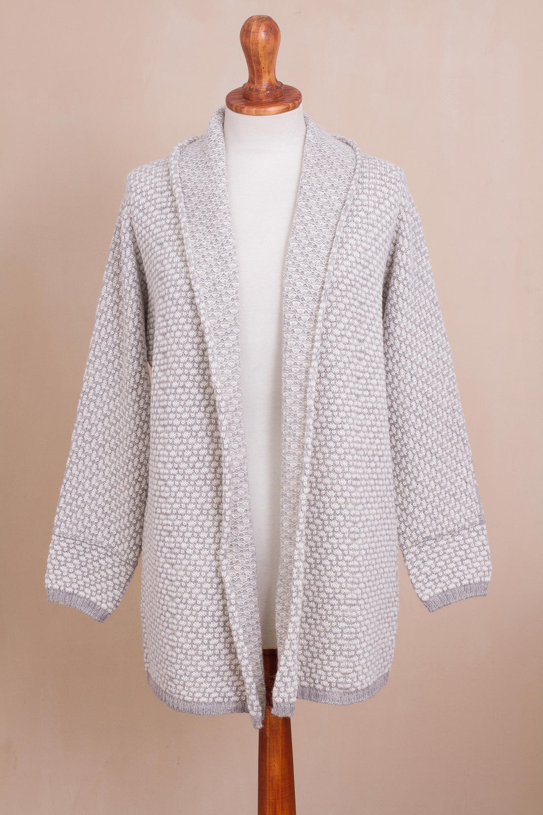 Off-White and Grey Alpaca Blend Relaxed Fit Cardigan Sweater - Dove Down