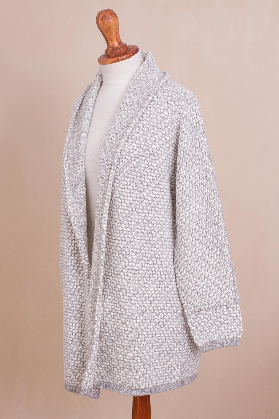 Off-White and Grey Alpaca Blend Relaxed Fit Cardigan Sweater - Dove Down
