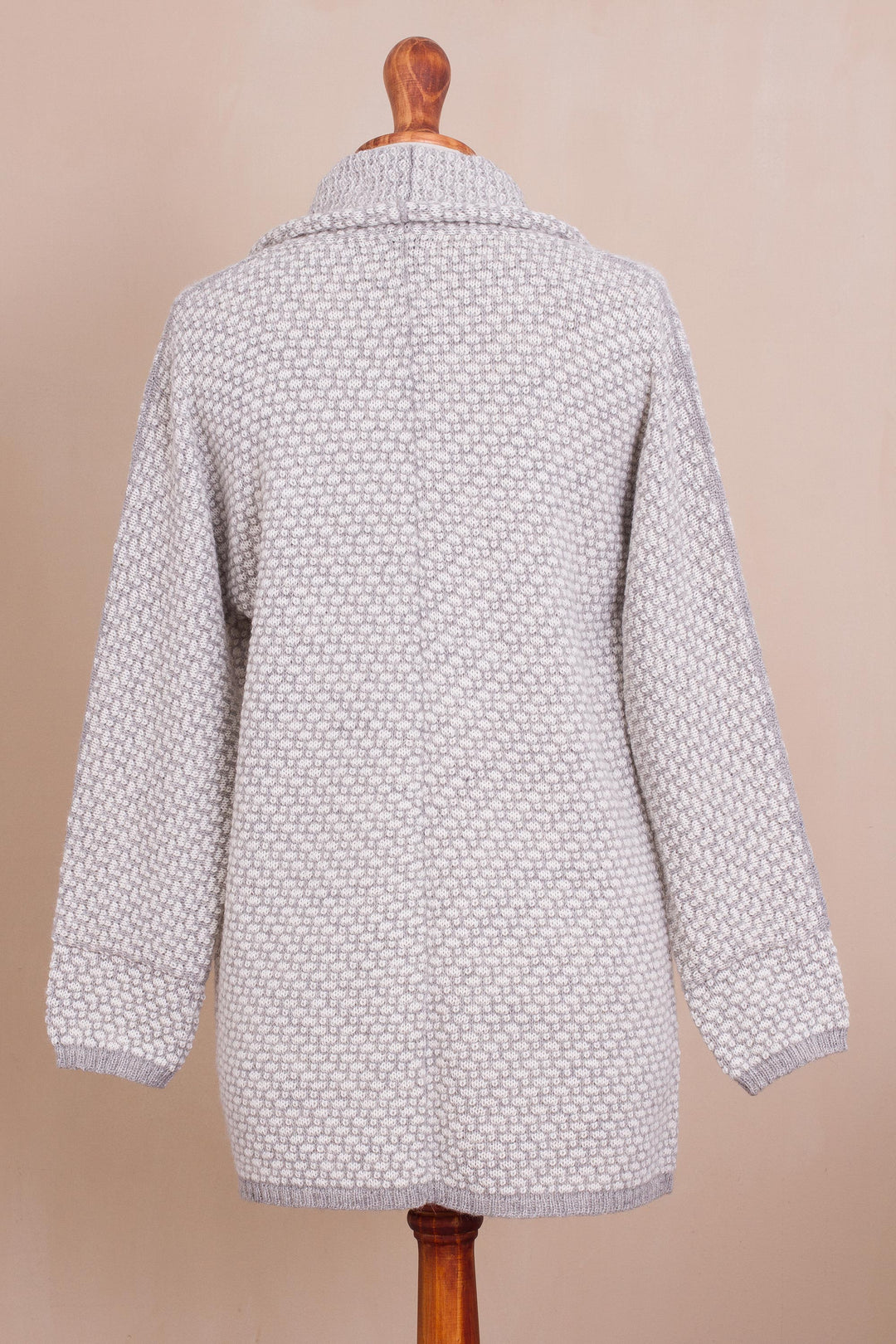 Off-White and Grey Alpaca Blend Relaxed Fit Cardigan Sweater - Dove Down