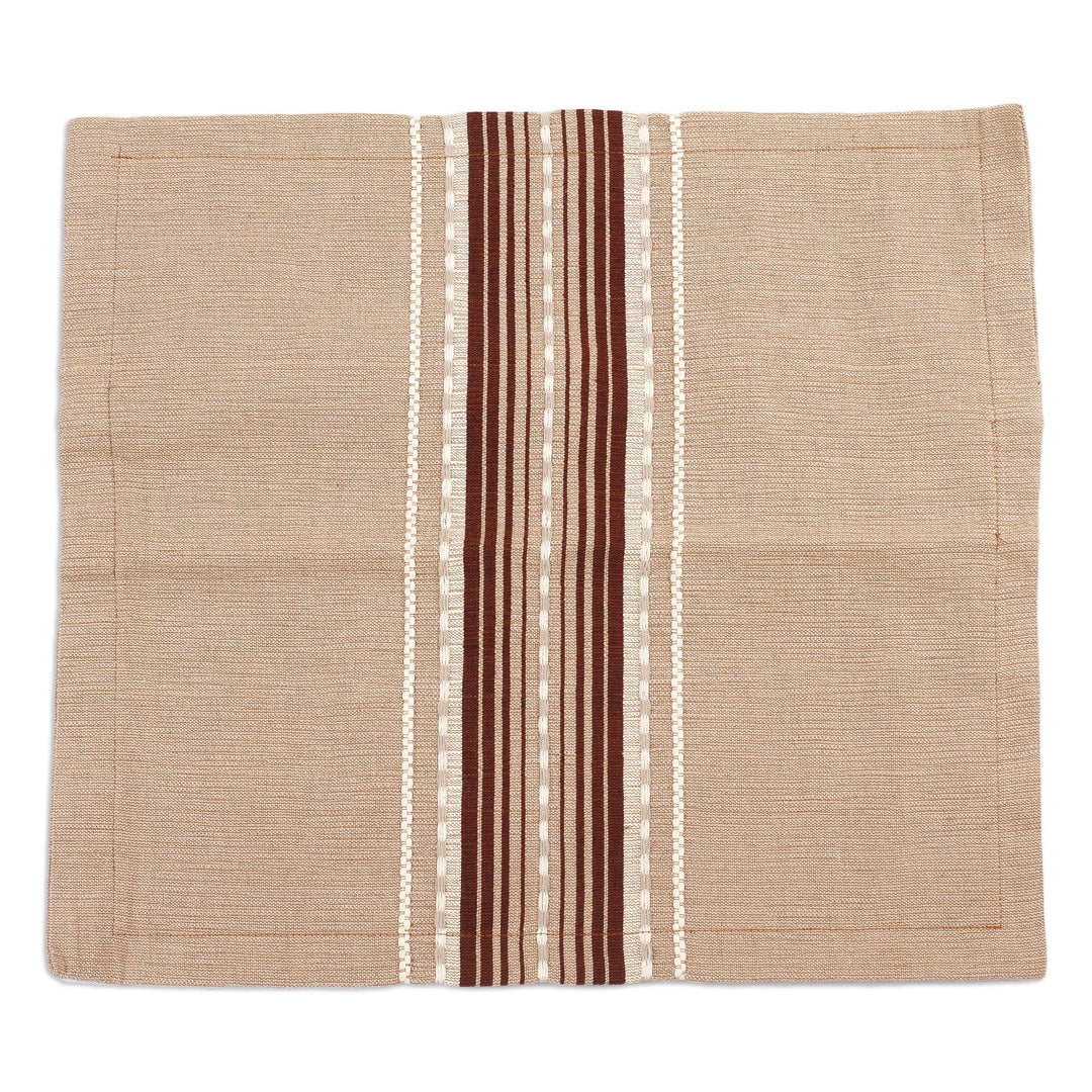 Handwoven Cotton Cushion Cover in Cafe Au Lait from Mexico - Relaxing Hue