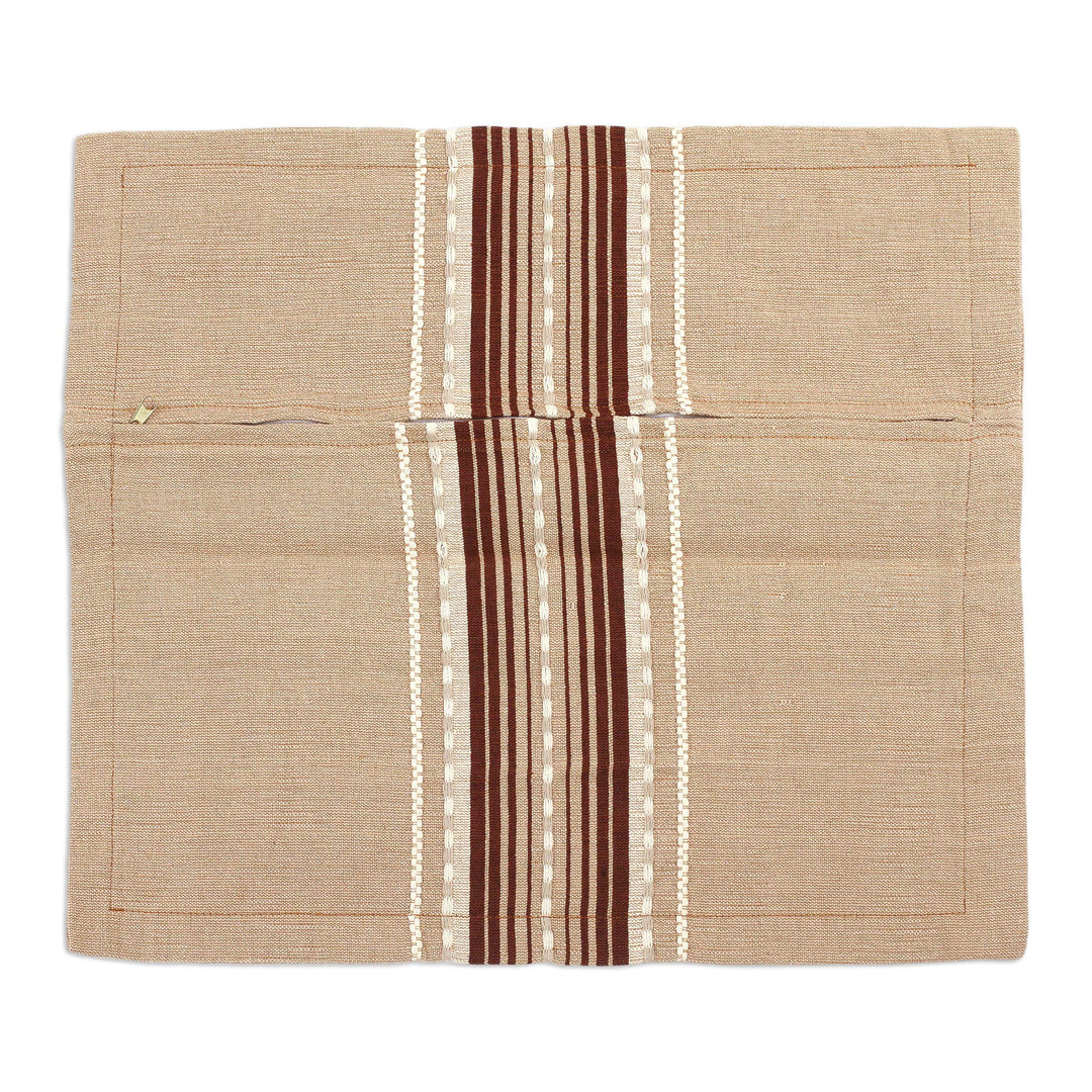Handwoven Cotton Cushion Cover in Cafe Au Lait from Mexico - Relaxing Hue