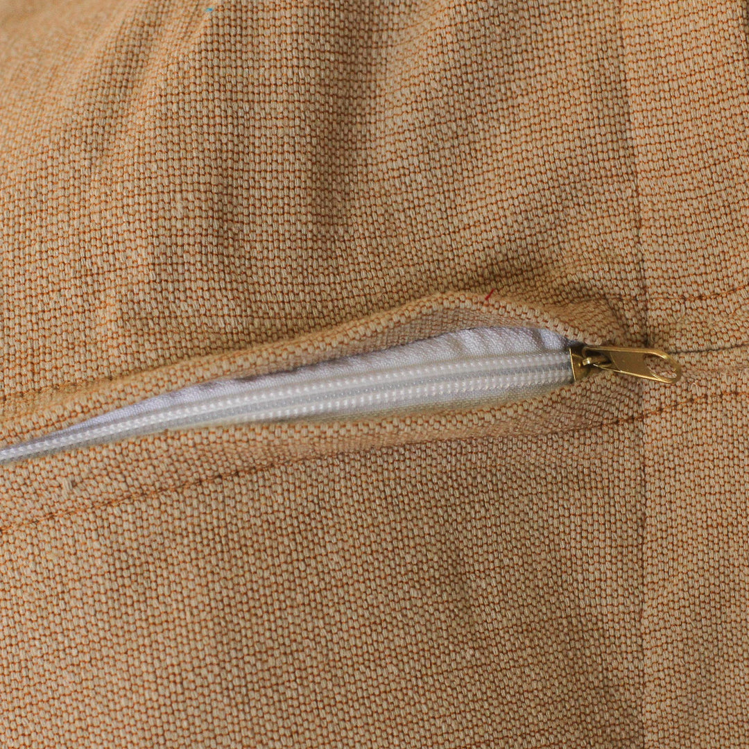 Handwoven Cotton Cushion Cover in Cafe Au Lait from Mexico - Relaxing Hue