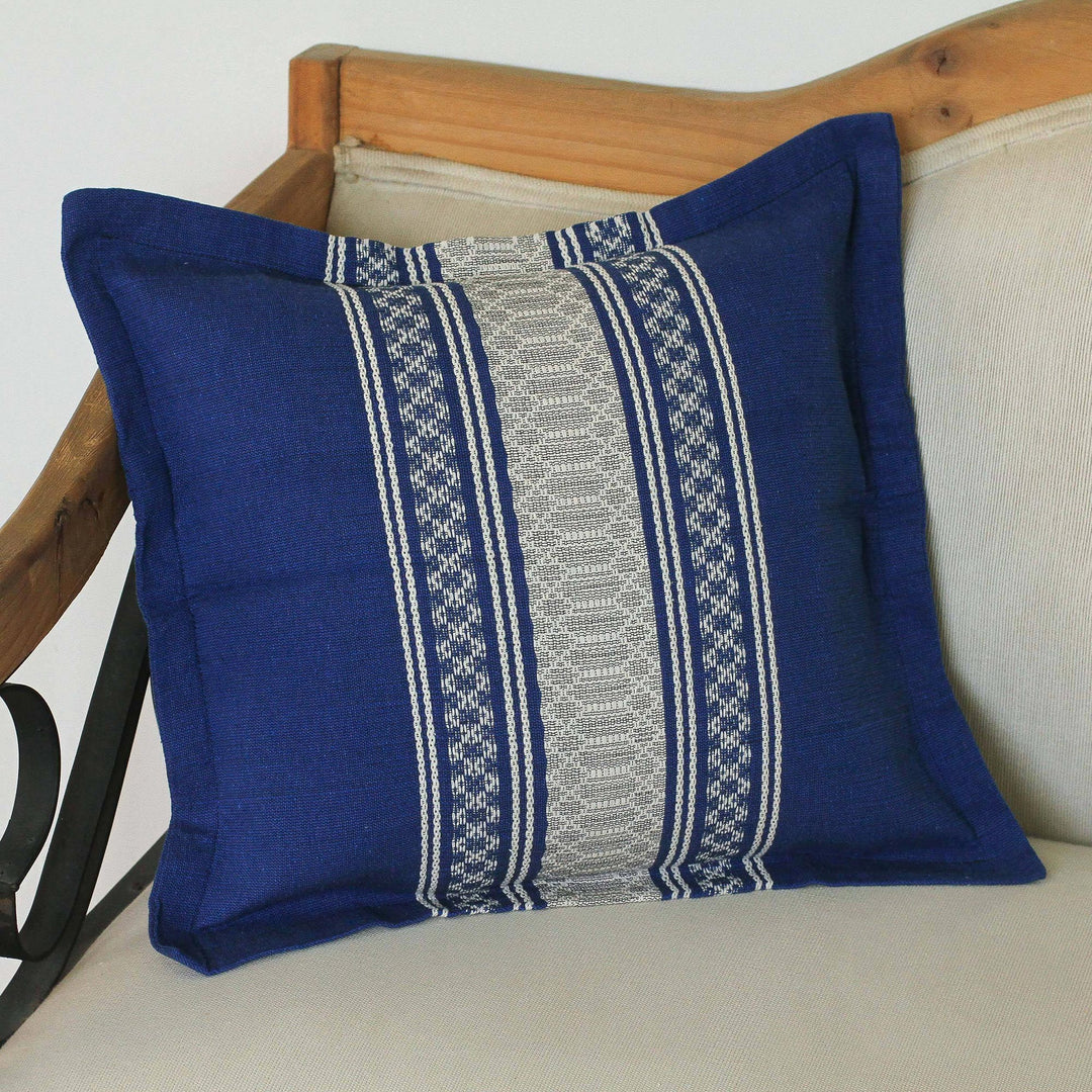 Handwoven Cotton Cushion Cover in Royal Blue from Mexico - Royal Blue Temptation