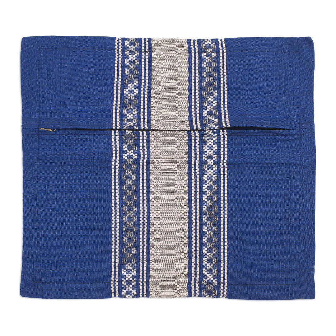 Handwoven Cotton Cushion Cover in Royal Blue from Mexico - Royal Blue Temptation