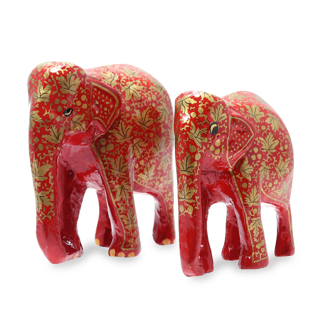 Leaf Motif Papier Mache Elephant Sculptures (Pair) - Chinar Bond