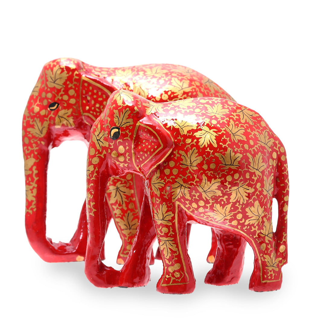 Leaf Motif Papier Mache Elephant Sculptures (Pair) - Chinar Bond