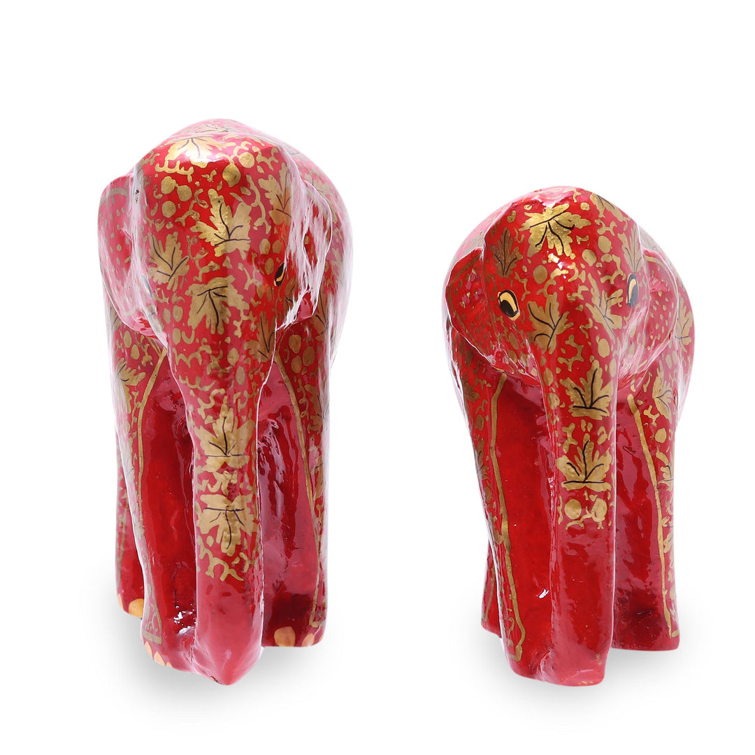 Leaf Motif Papier Mache Elephant Sculptures (Pair) - Chinar Bond